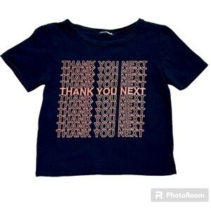 FASHION NOVA THANK YOU NEXT BLACK PINK CROP TOP T-SHIRT, SIZE S